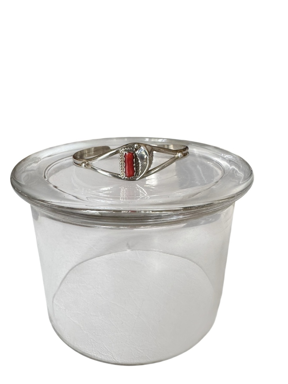 Sterling Silver Cuff Bracelet with Red Coral Accent